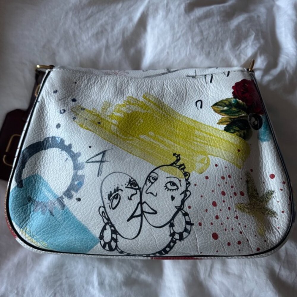 Auth Marc Jacobs white Artist Graffiti Calfskin Flap Messenger Crossbody Bag - Picture 10 of 16